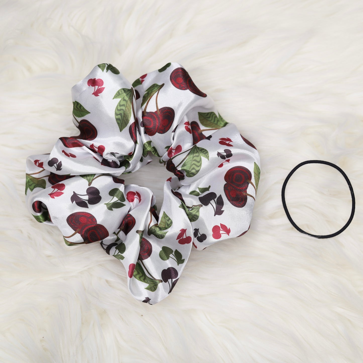 Cherries on white scrunchie