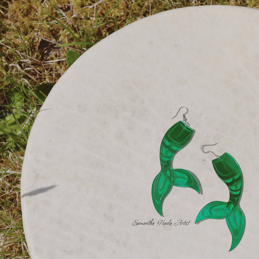 Green Mermaid Tale Mirrored Earrings